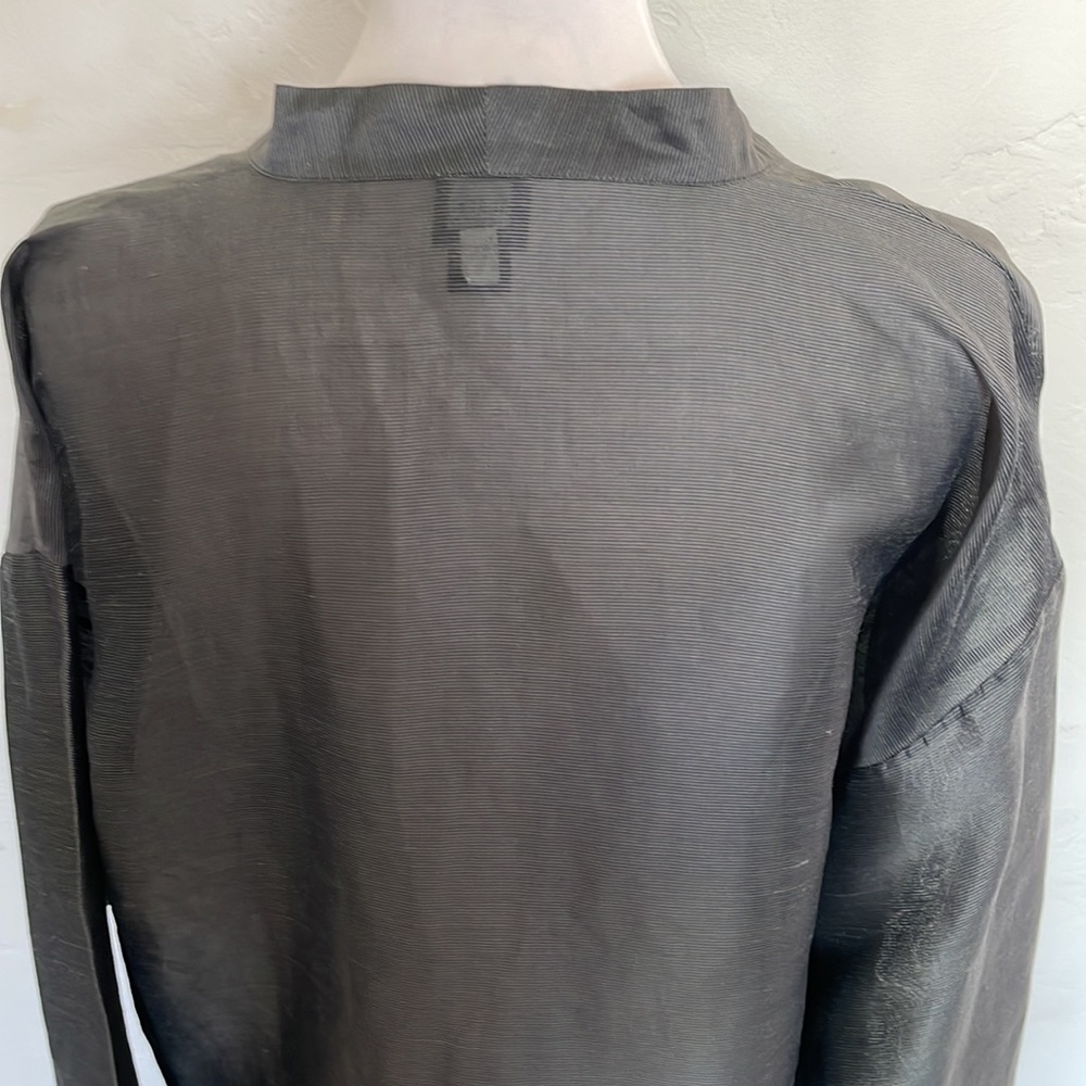 Eileen Fisher Kimono Style Linen Silk Blend Silver Gray Sheer Open Front Jacket - Picture 5 of 11